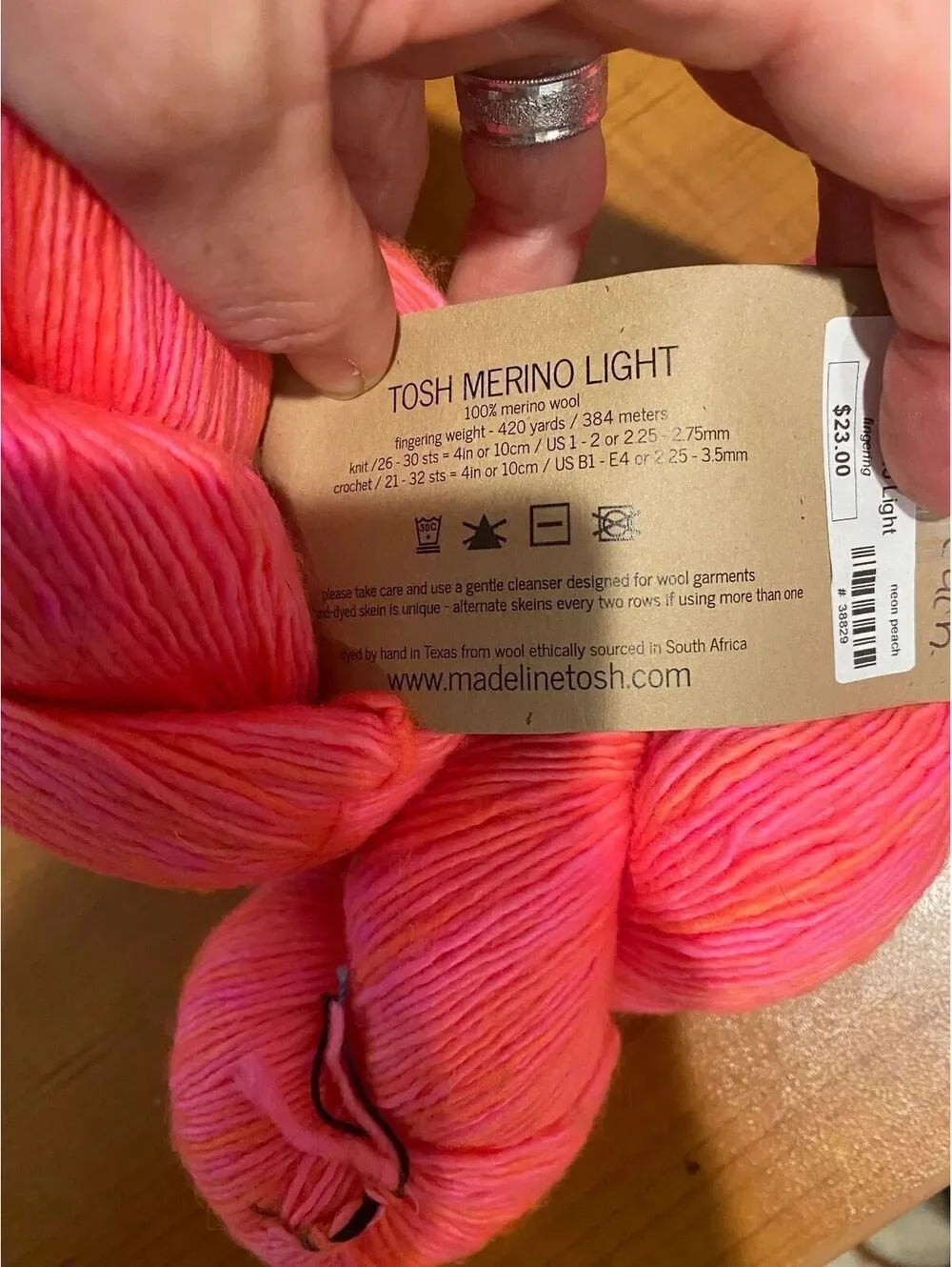 Madeline Tosh Tosh Merino Light Neon Peach Fingering weight 420 yards 2 skeins
